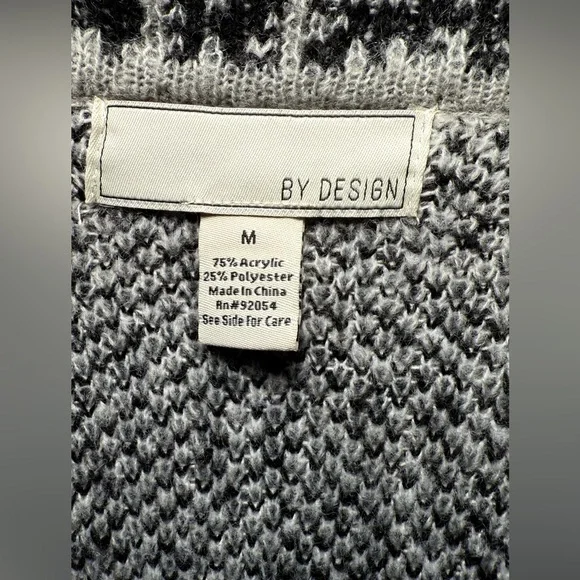 By Design Women's White Gray Black Long Cardigan Sweater Pockets Medium EH 101 - Picture 6 of 6